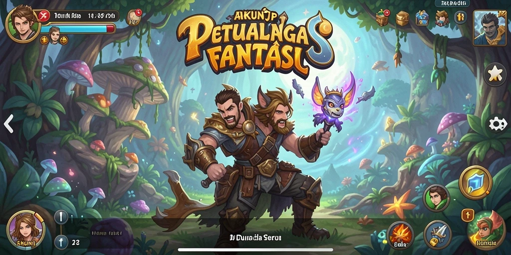 Screenshot gameplay AKUNJP menampilkan pertarungan epik di dunia fantasi.