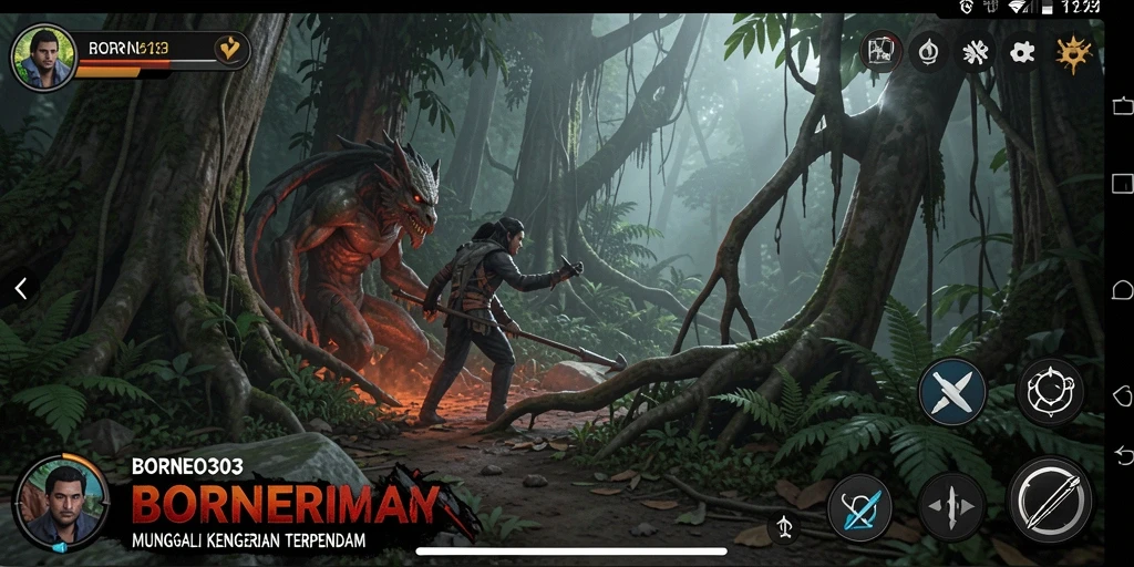 Screenshot gameplay menegangkan dari BORNEO303 yang menggambarkan suasana horor.