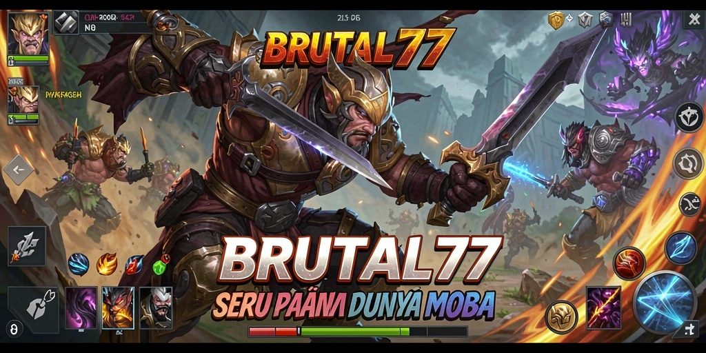 Gameplay MOBA yang seru dan mendebarkan di BRUTAL77.