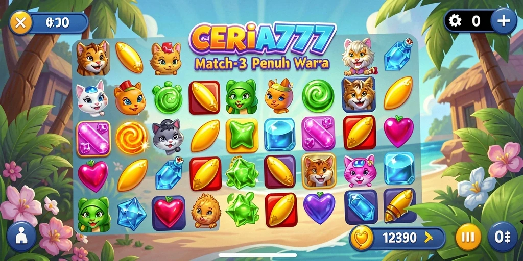 Screenshot gameplay CERIA777 yang menunjukkan keseruan mencocokkan objek.