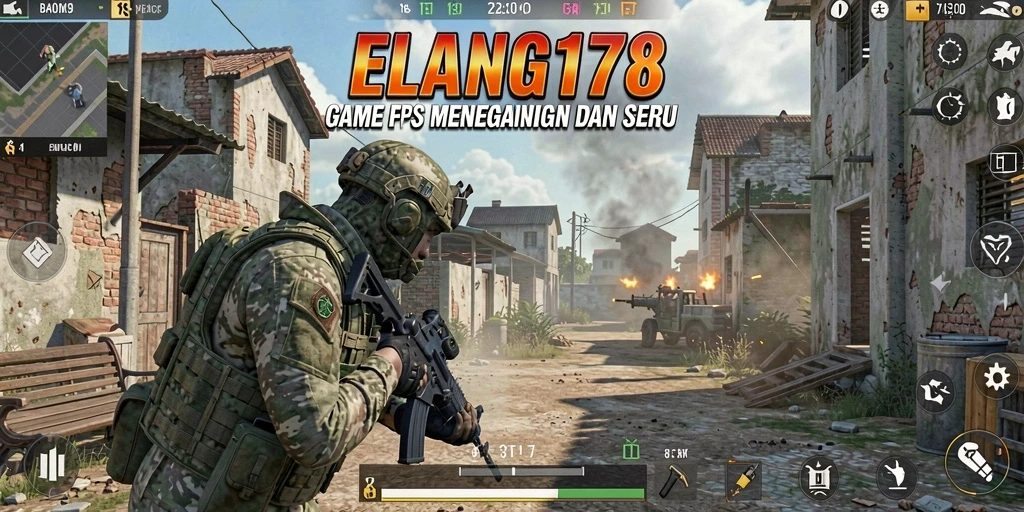 Screenshot utama gameplay ELANG178 dengan aksi tembak-menembak mengesankan.