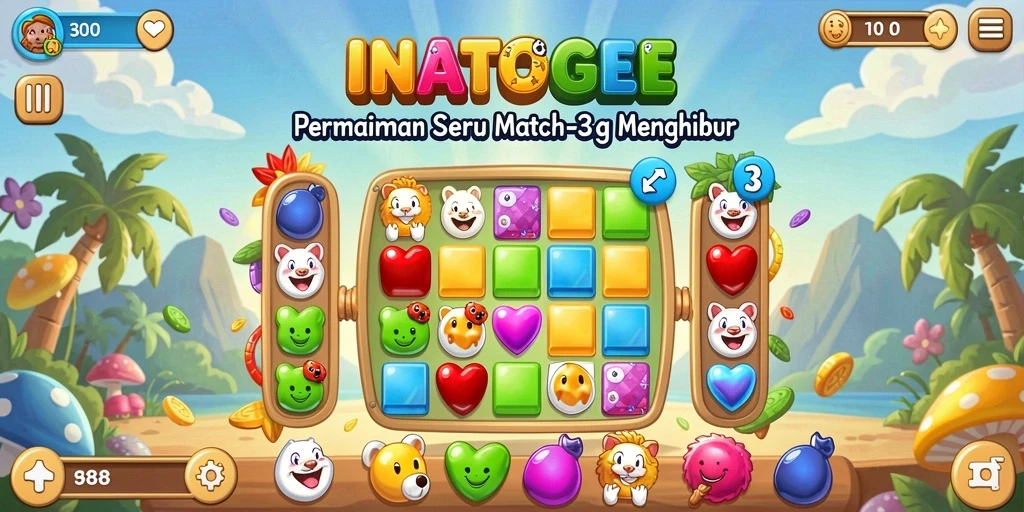 Gameplay menarik INATOGEL dengan tantangan Match-3 yang seru.