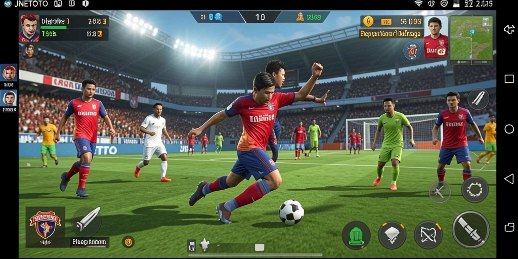 Screenshot gameplay JNETOTO dengan aksi sepak bola seru.