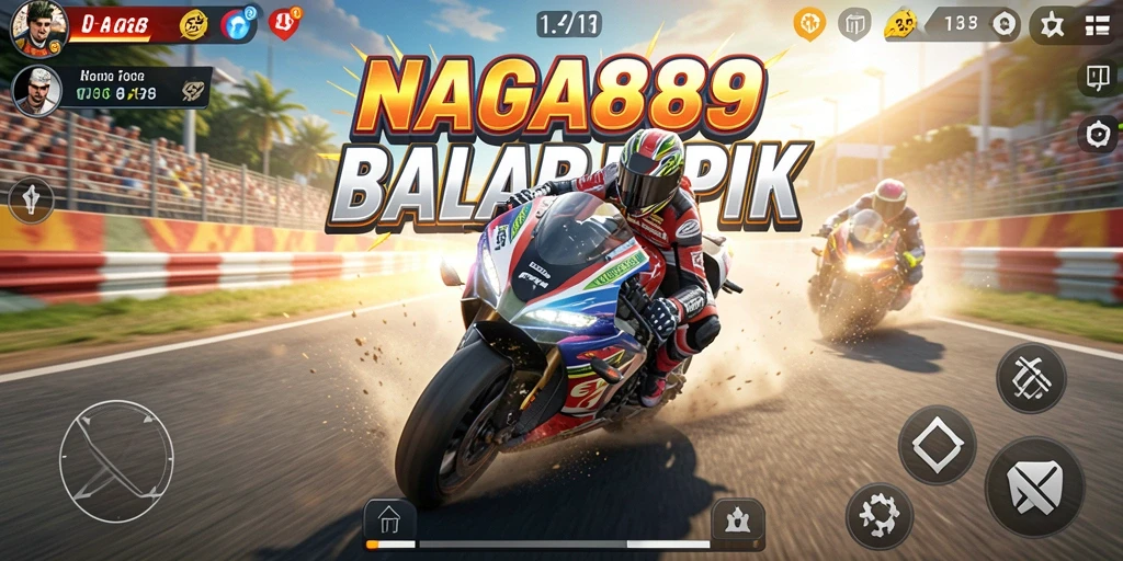 Gameplay intens NAGA889 saat balapan motor.