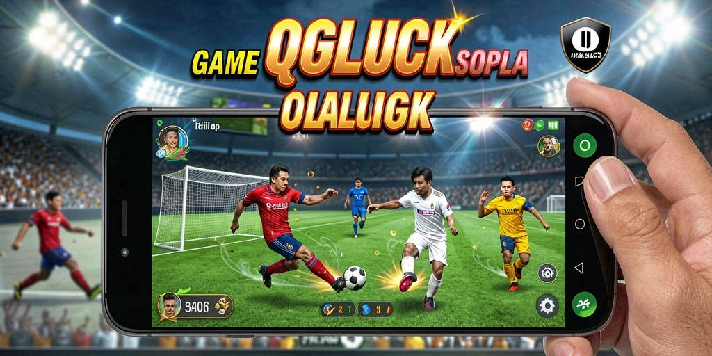 Screenshot gameplay QGLUCK yang menampilkan aksi sepak bola yang mendebarkan.