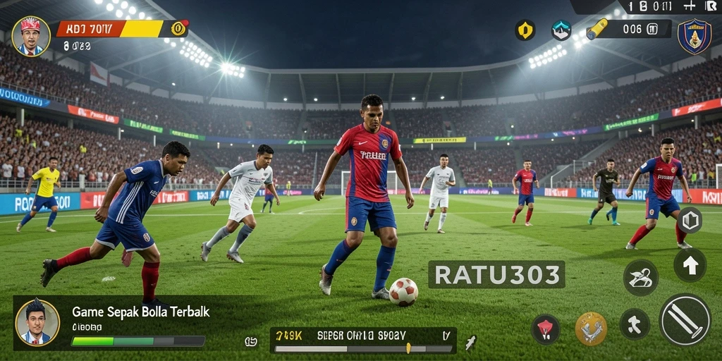 Tampilan atraktif dari gameplay sepak bola yang mendebarkan.